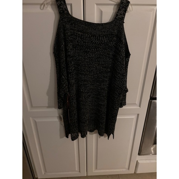 Gibson Latimer 2X Black White Cold Shoulder Knit Sweater LP6446YAZW NWT Plus Sze - Picture 6 of 8